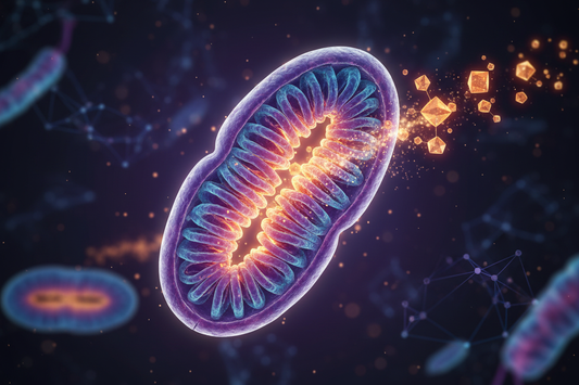 Das Bild zeigt eine symbolische Darstellung einer Zelle und Mitochondrien