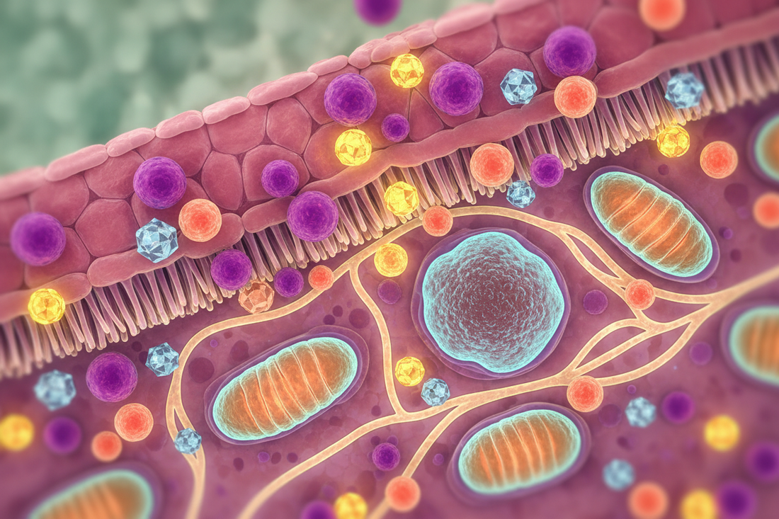 Das Bild zeigt symbolisch Nährstoffe im Blut und wie diese aufgenommen werden